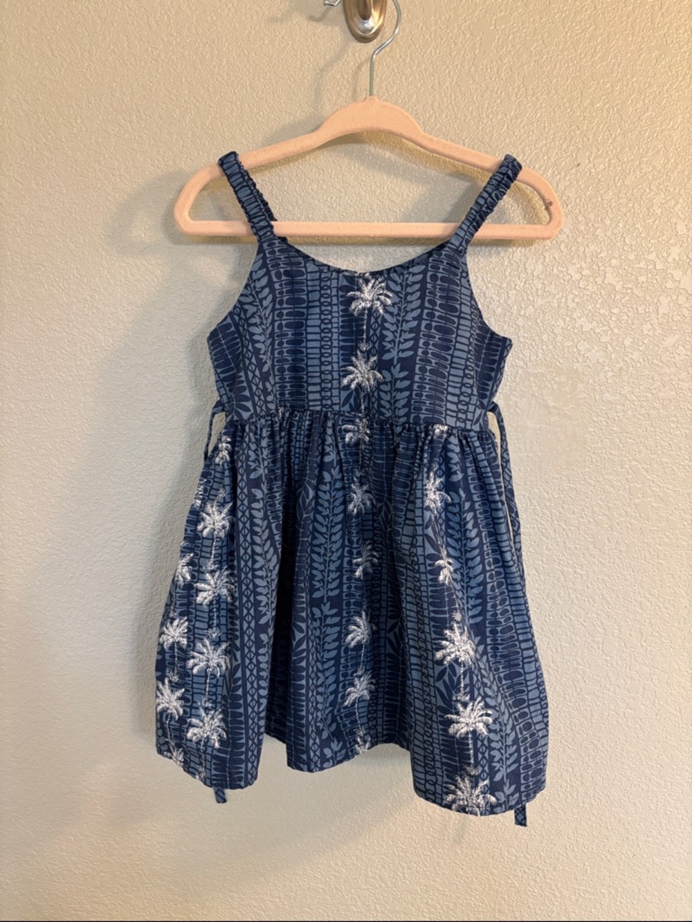 Pacific Legend Apparel Toddler Girls Blue Palm-Print Hawaiian Summer Dress